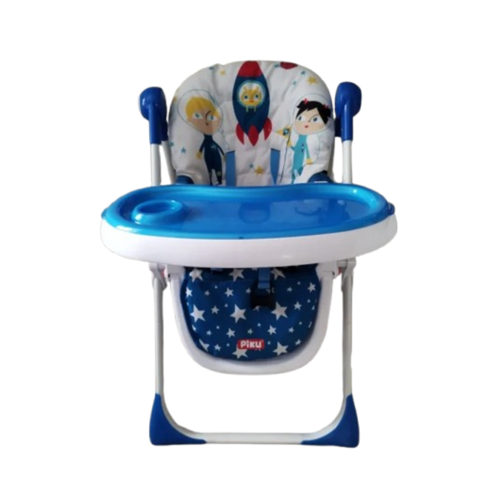 Trona para bebé Piku con diseño espacial regulable en altura y arnés de seguridad