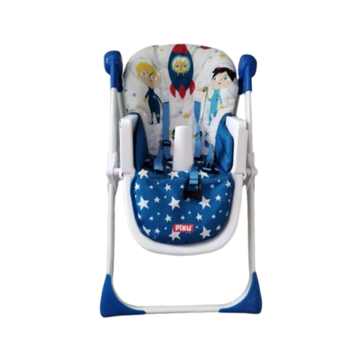 Trona para bebé Piku con diseño espacial regulable en altura y arnés de seguridad